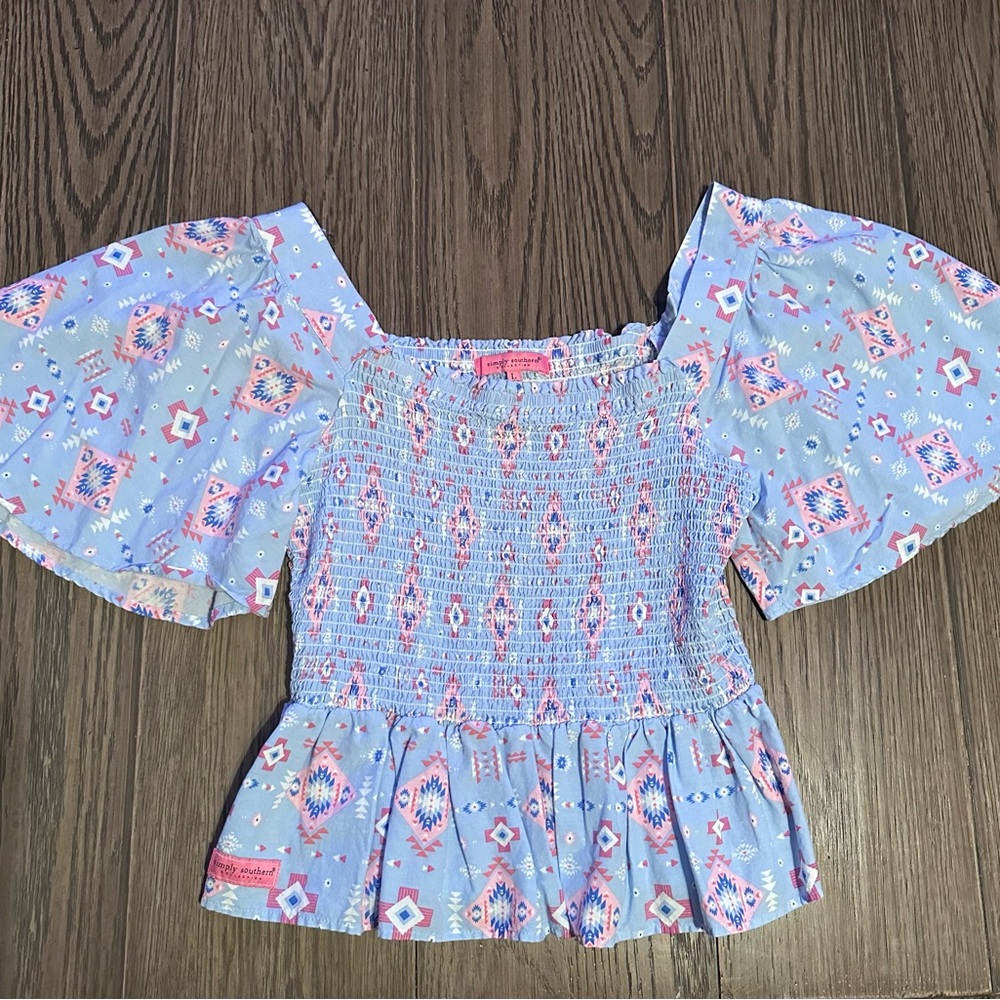 Simply Southern Light Blue Patterned Blouse